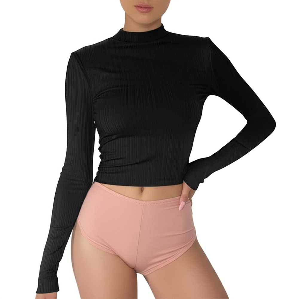 Abercrombie & Fitch Soft AF Essentials Black Knit Crop Turtleneck Sweater Size L